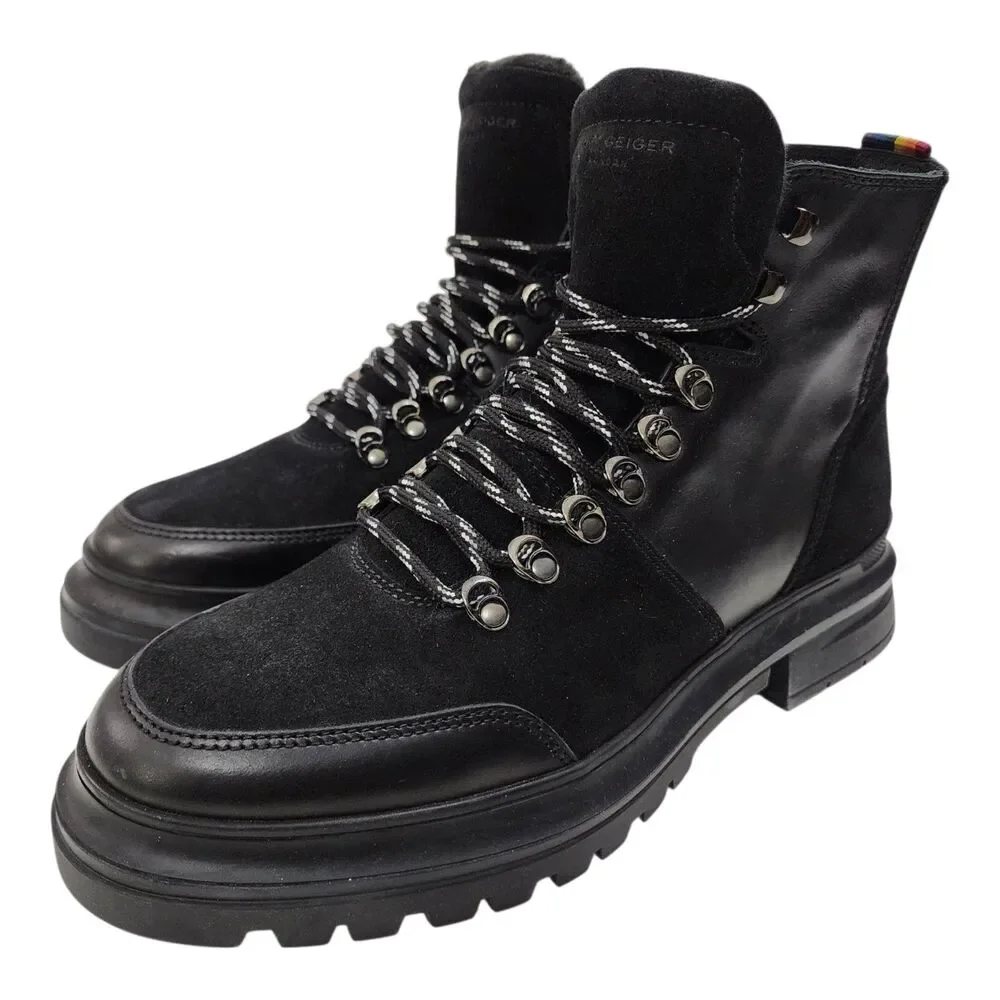 KURT GEIGER Boots VIPER HIKER Mens Size EU 43/US 10 Black Leather Suede Combat